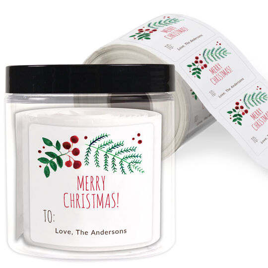 Merry Christmas Botanical Square Gift Stickers